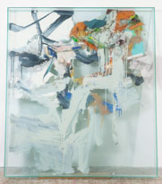 FOR THE GRANDMOTHER, 2003, glass box, oil paint, paper, plastic, 54 x 48 x 6 in